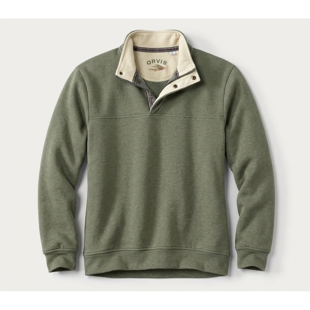 Orvis Men's Olive Green 1/4 Zip Mock Neck Pullover Sweater. Size XL